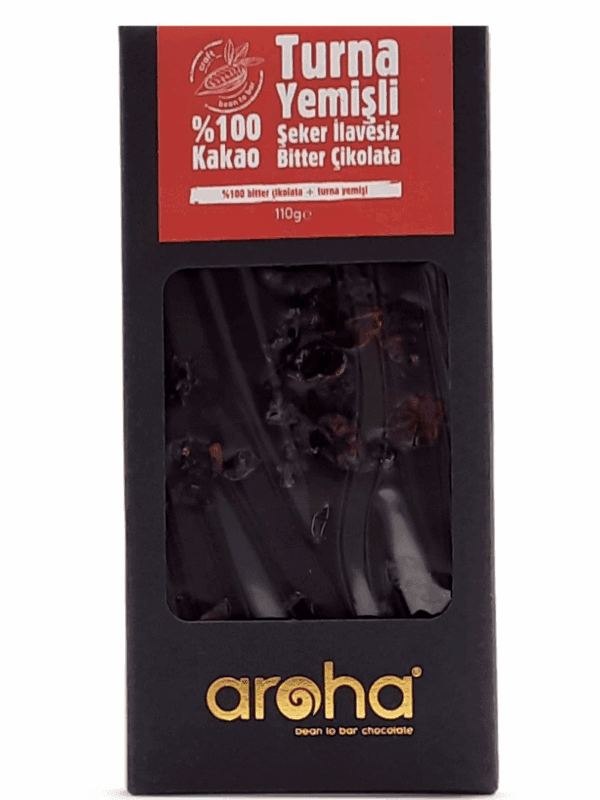 Aroha %100 Kakao Turna Yemişli Şeker İlavesiz Biter Çikolata 110 g