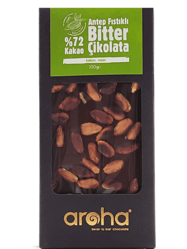 Aroha %72 Kakao Antep Fıstıklı Bitter Çikolata 100 g