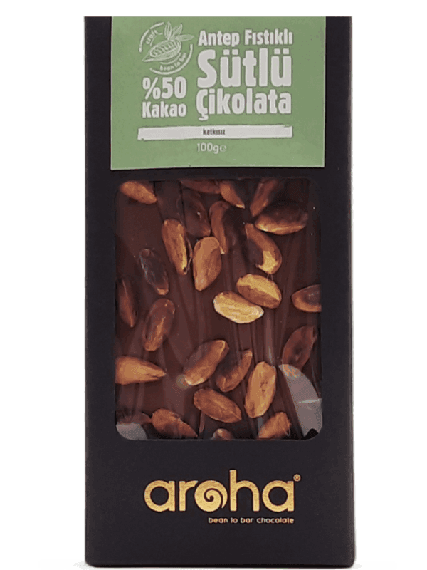 Aroha %50 Kakao Antep Fıstıklı Sütlü Çikolata 100 g