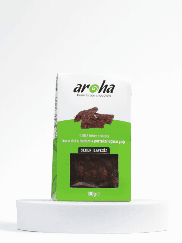 Aroha %99,8 Bitter Çikolata Kuru Dut & Badem & Portakal Uçucu Yağı 100 g