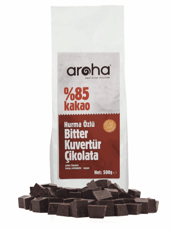Aroha %85 Kakao Hurma Özlü Bitter Kuvertür Çikolata 500 g