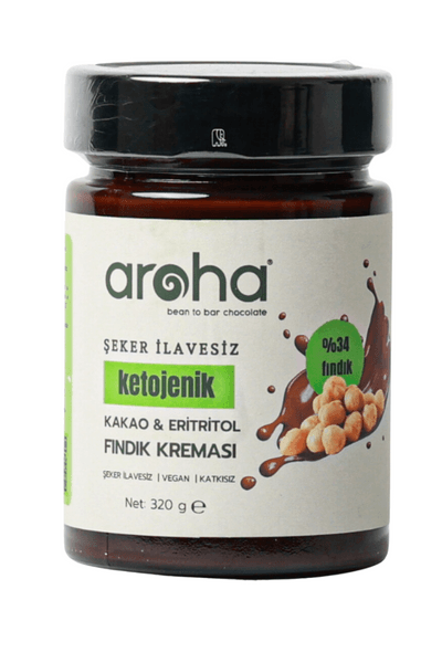 Aroha Kakao & Eritritollü Ketojenik Fındık Kreması %34 Fındık - Şeker İlavesiz 320 g