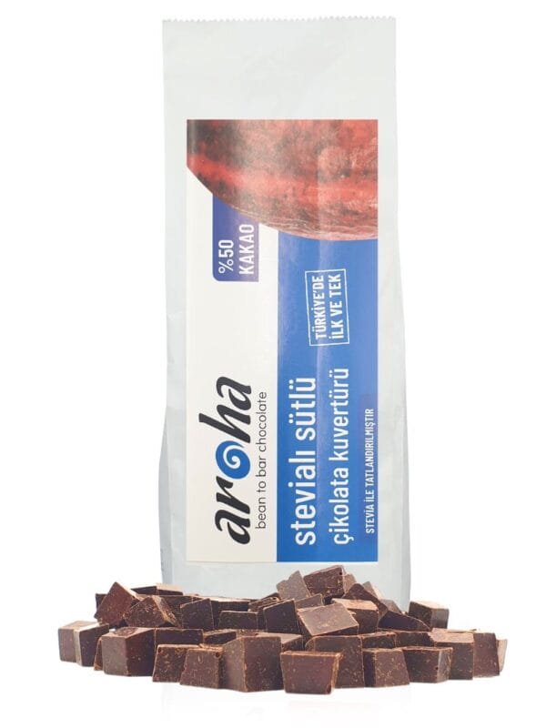 Aroha %50 Kakao Stevialı Sütlü Kuvertür Çikolata Şeker İlavesiz 500 g