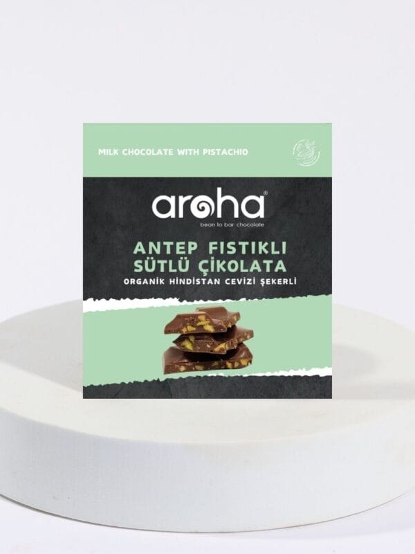 Aroha Antep Fıstıklı Sütlü Çikolata Organik Hindistan Cevizi Şekerli 40 g