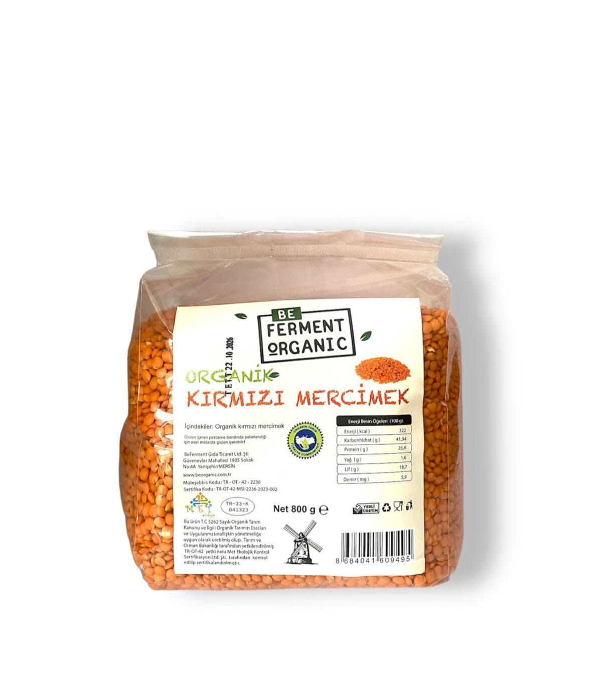 Beferment Organic Kırmızı Mercimek 800 g x 4 Adet