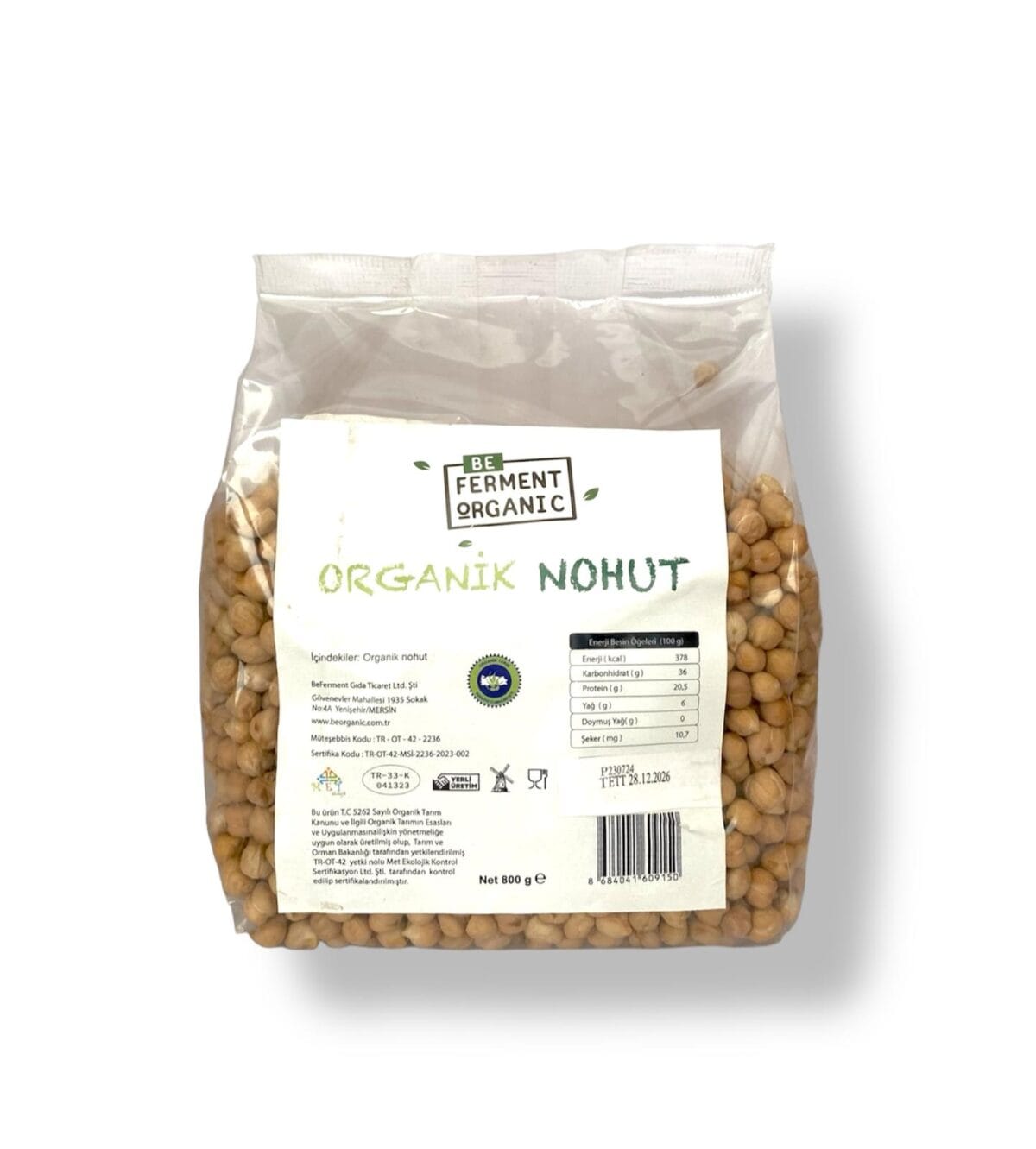 Beferment Organic Nohut 800 g x 4 Adet