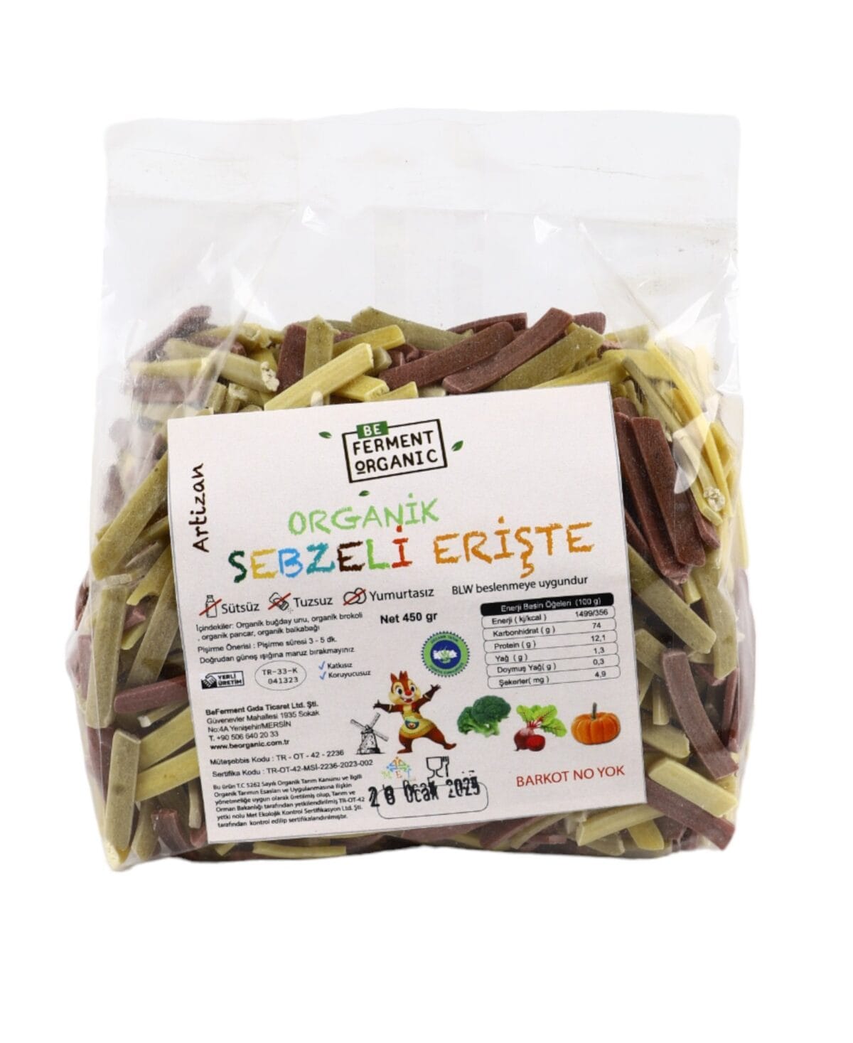 Beferment Organic Sebzeli Erişte 450 g x 4 Adet