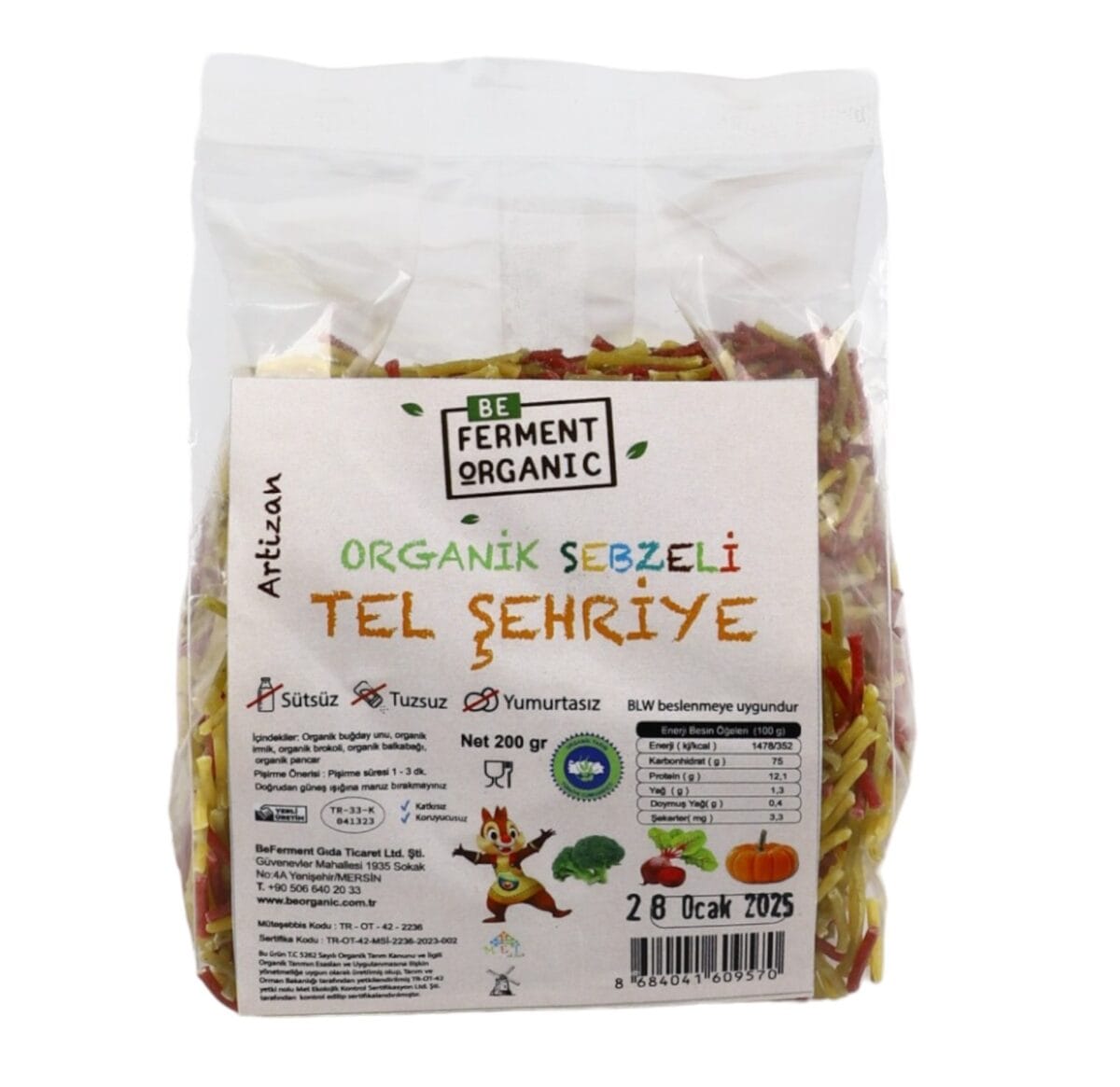 Beferment Organic Sebzeli Tel Şehriye 200 g x 4 Adet