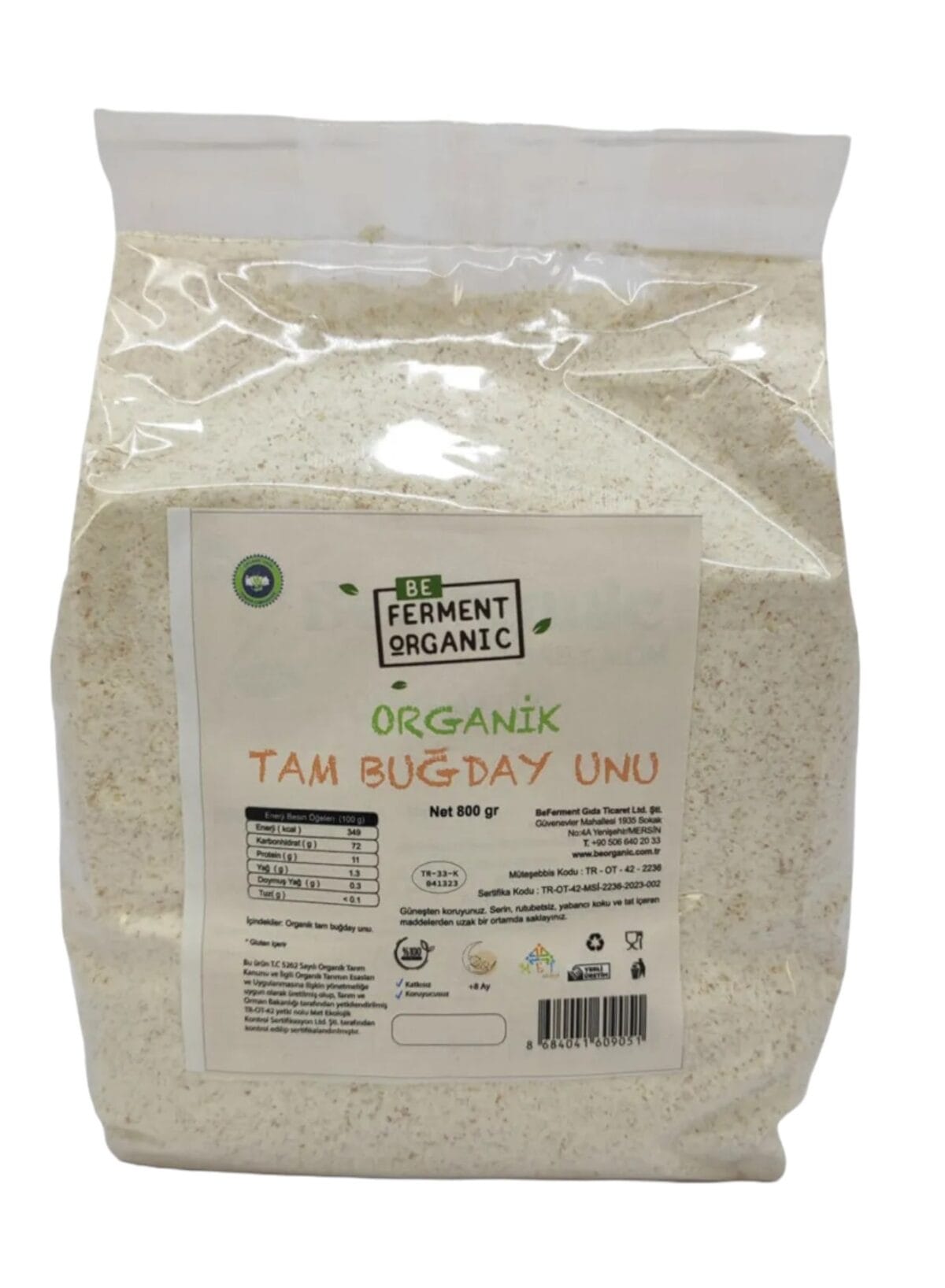 Beferment Organic Tam Buğday Unu 800 g x 4 Adet