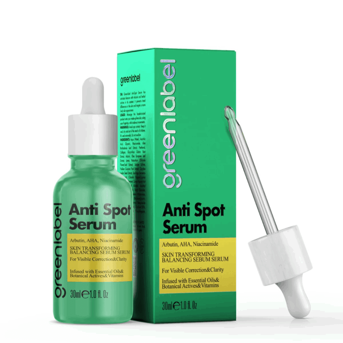 Greenlabel Leke Karşıtı ve Cilt Tonu Eşitleyici Arbutin, AHA ve Niacinamide Anti-Spot Serum 30 mL x 12 Adet