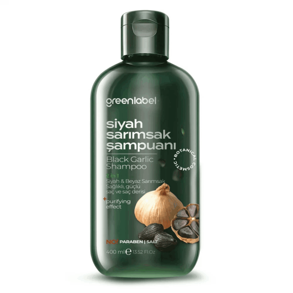 Greenlabel Siyah Sarımsak Özlü Parabensiz Tuzsuz Dökülme ve Kepek Karşıtı Şampuan 400 mL x 12 Adet