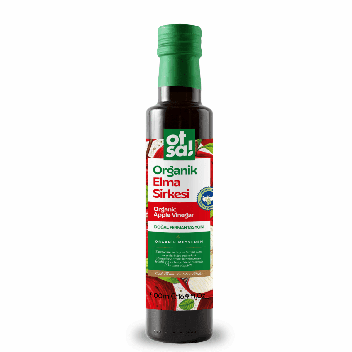 Otsa Organik Elma Sirkesi (İçimlik Çiğ Sirke) 500 mL x 12 Adet