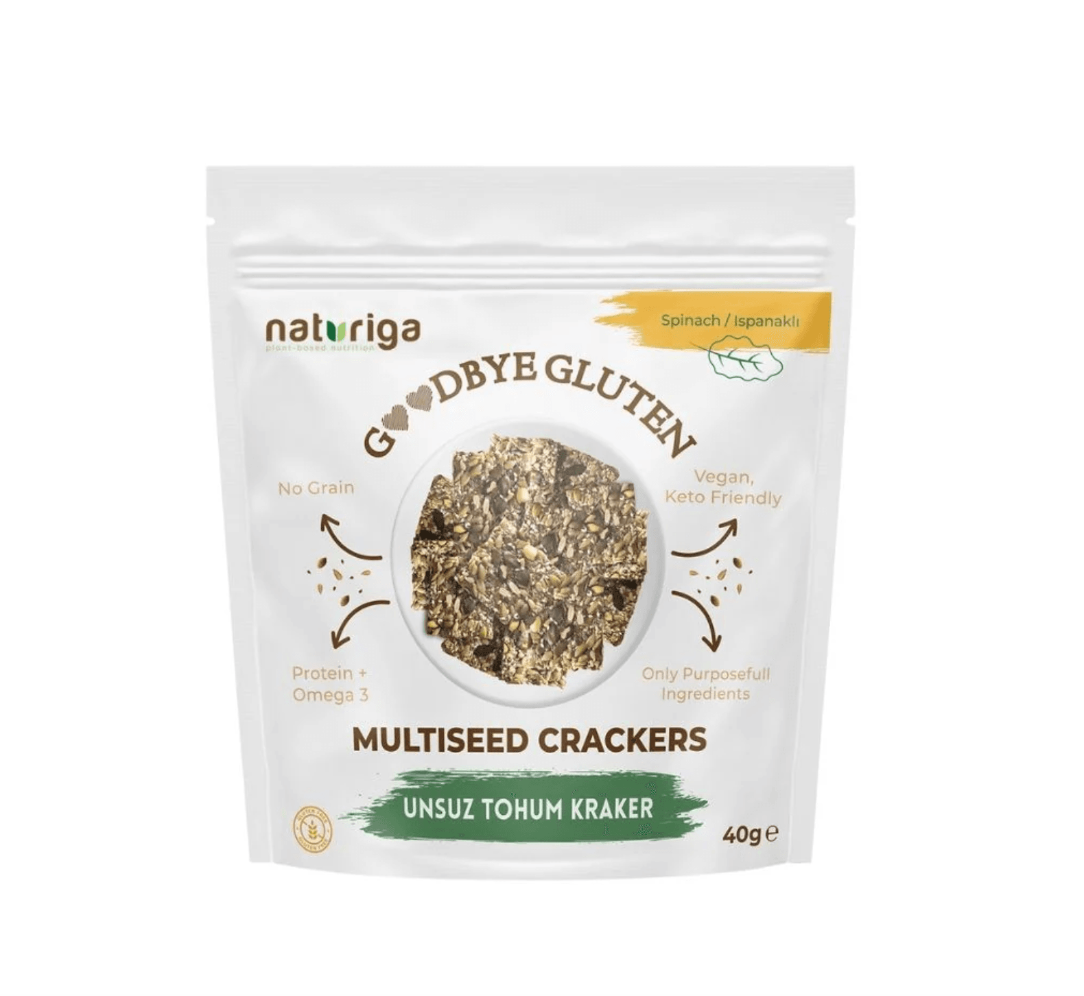 Naturiga Goodbye Gluten Ispanaklı Tohum Kraker 40 g
